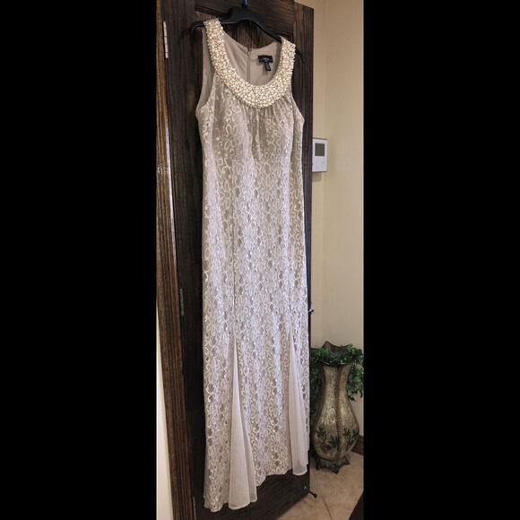 Women’s Formal Dress Size 14 Evening Champagne RM Richards Lace Beaded Pearl C16 - Picture 4 of 12